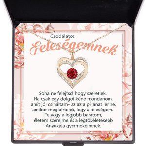 elegáns, aranyozott nyaklánc dedikációval és rubinszemmel