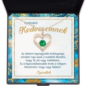 elegáns, aranyozott nyaklánc dedikációval és smaragd szemmel